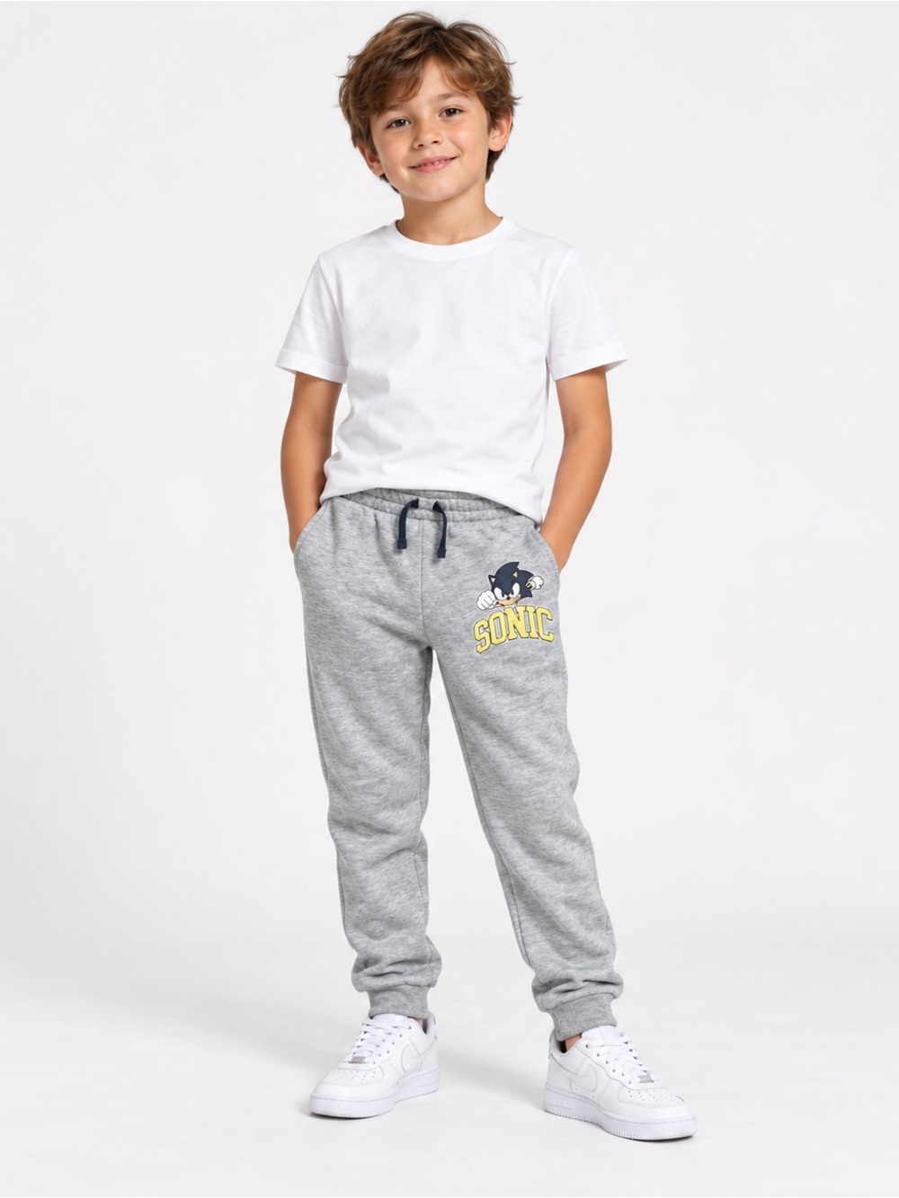 Sonic the Hedgehog Boys 7Y Gray Jogger Sweatpants SEGA Graphic Drawstring Cuffed